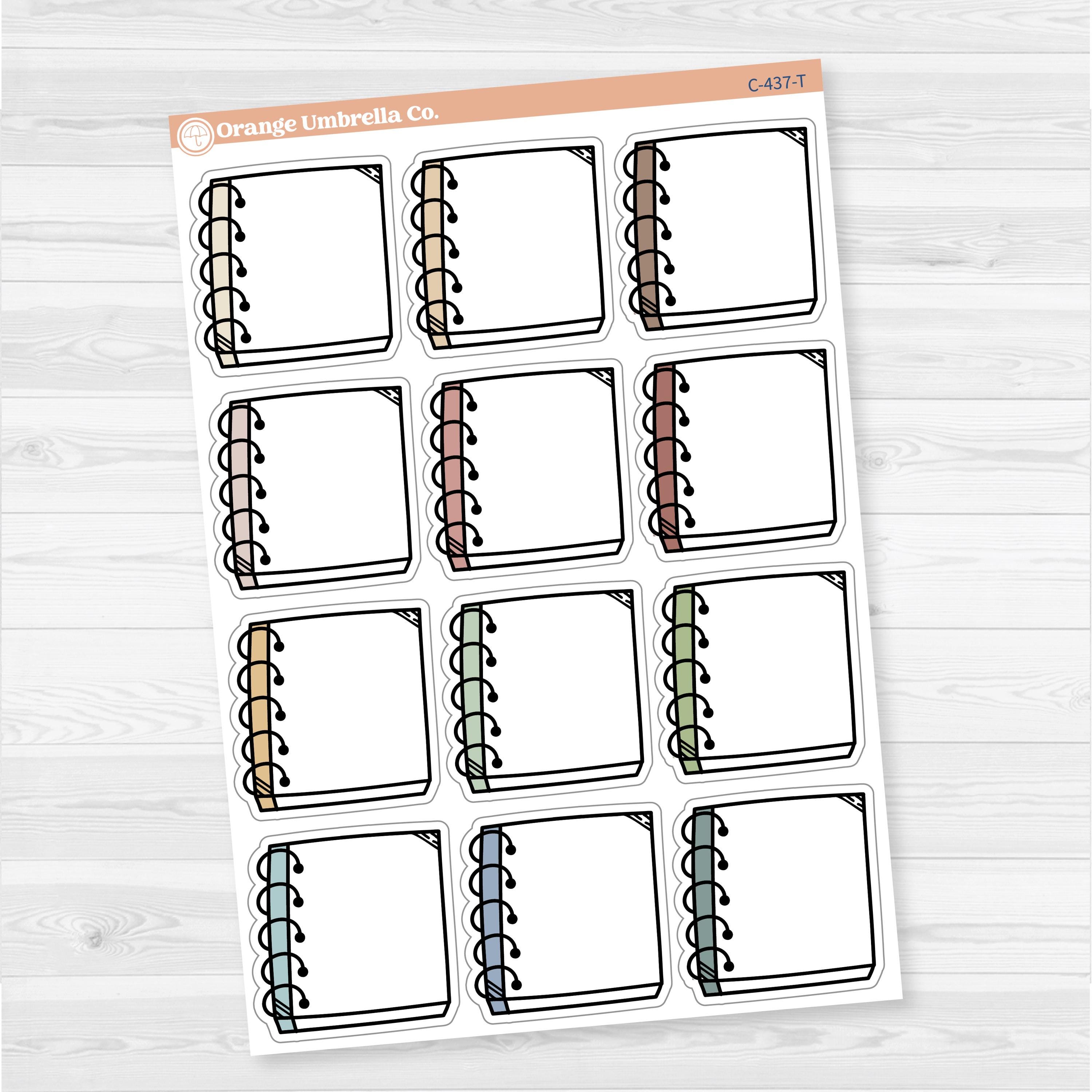 Large journaling spiral notes sticker sheet with 12 big boxes for decorative journaling, scrapbooking, or planner spreads.

