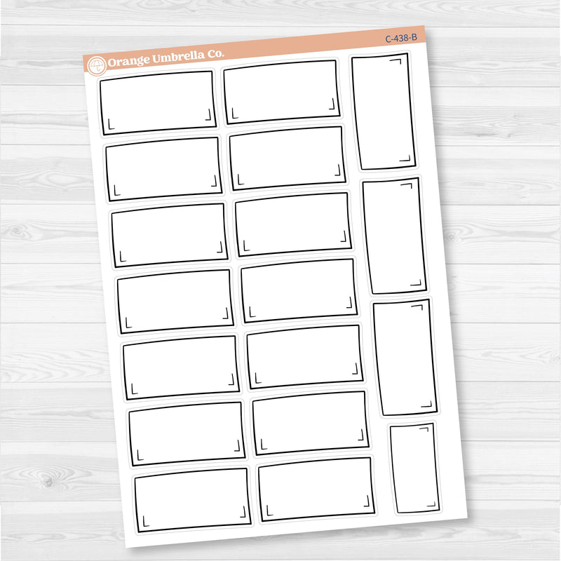 Large white rectangle journaling box sticker sheet with 17 big box stickers for planners and scrapbooking.