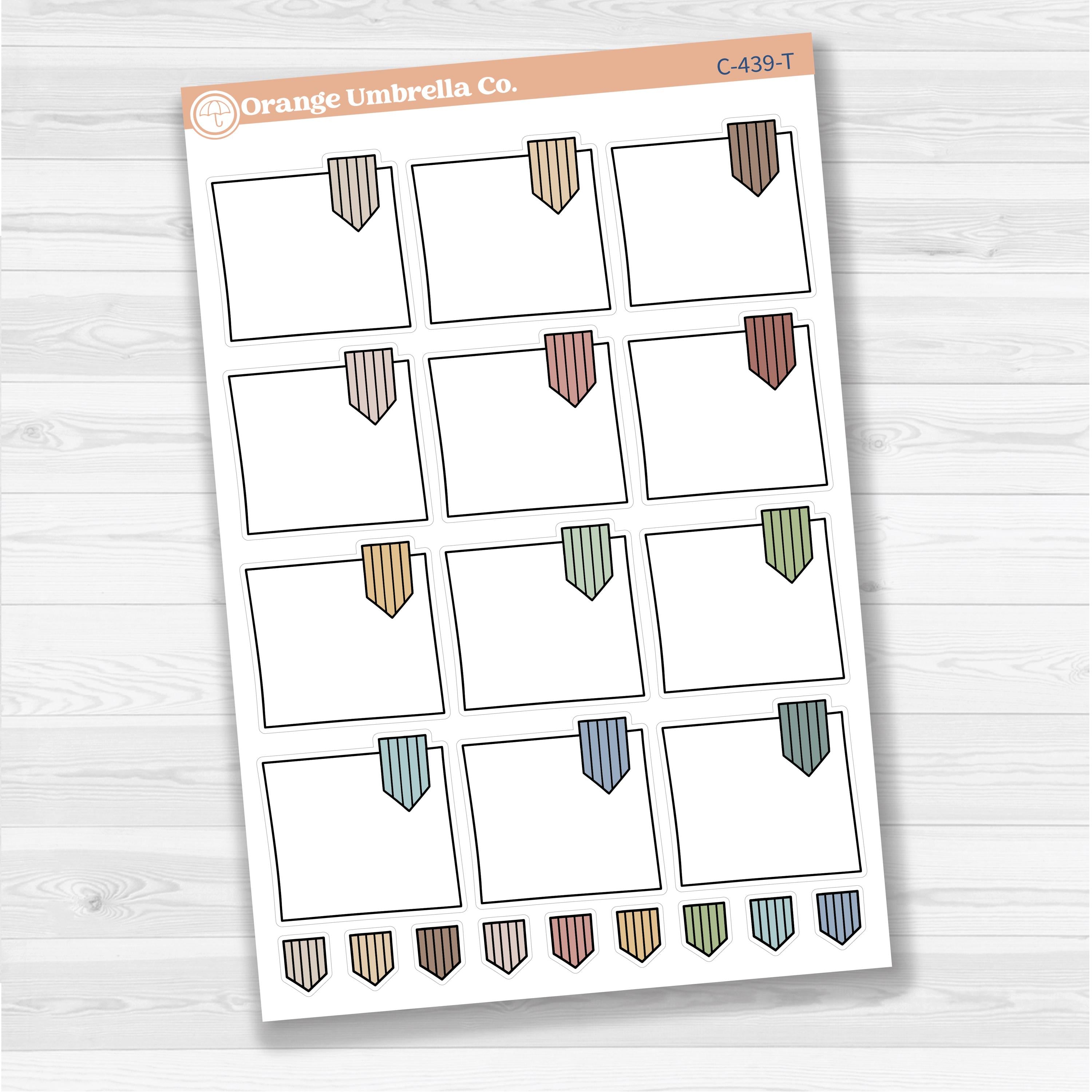Large white flag journaling box sticker sheet with 12 big decorative flag boxes for planners and journaling.