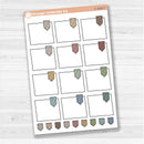 Large white flag journaling box sticker sheet with 12 big decorative flag boxes for planners and journaling.