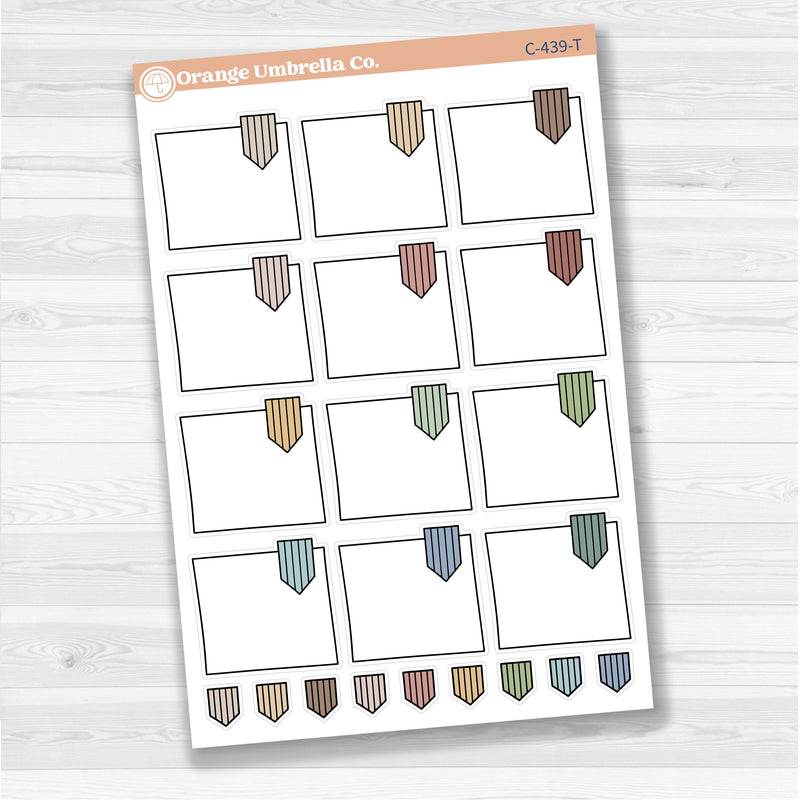 Large white flag journaling box sticker sheet with 12 big decorative flag boxes for planners and journaling.