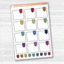 Large white flag journaling box sticker sheet with 12 big decorative flag boxes for planners and journaling.
