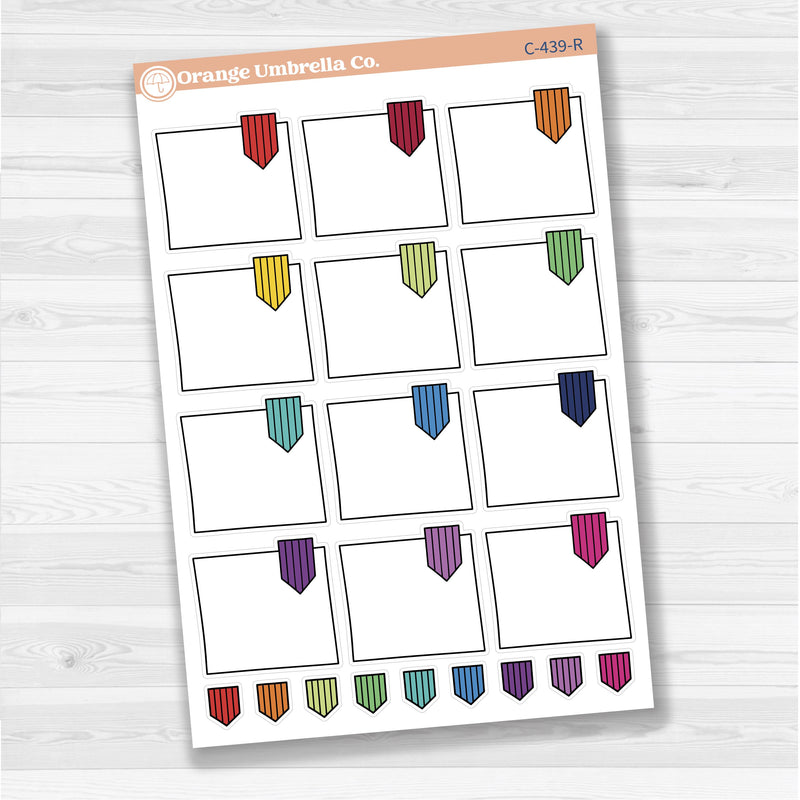 Large white flag journaling box sticker sheet with 12 big decorative flag boxes for planners and journaling.
