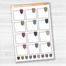 Large white flag journaling box sticker sheet with 12 big decorative flag boxes for planners and journaling.