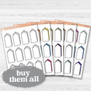 Sticker sheet with large arrow-shaped journaling note boxes for planners and scrapbooking — white matte.