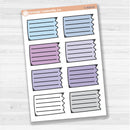 Sticker sheet with large torn lined note boxes for planners, scrapbooking, and Bible journaling — white matte.
