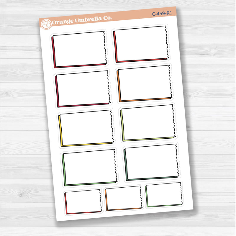 Sticker sheet with large rectangular torn edge notes for planners, Bible journaling, and scrapbooking — white matte.