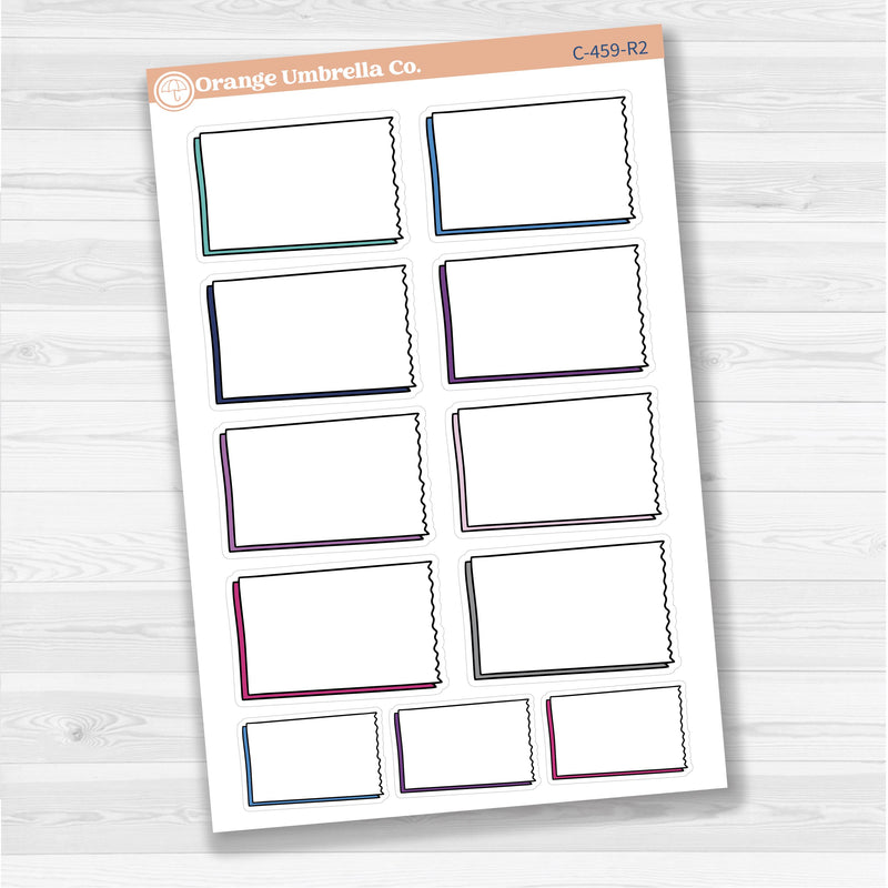 Sticker sheet with large rectangular torn edge notes for planners, Bible journaling, and scrapbooking — white matte.