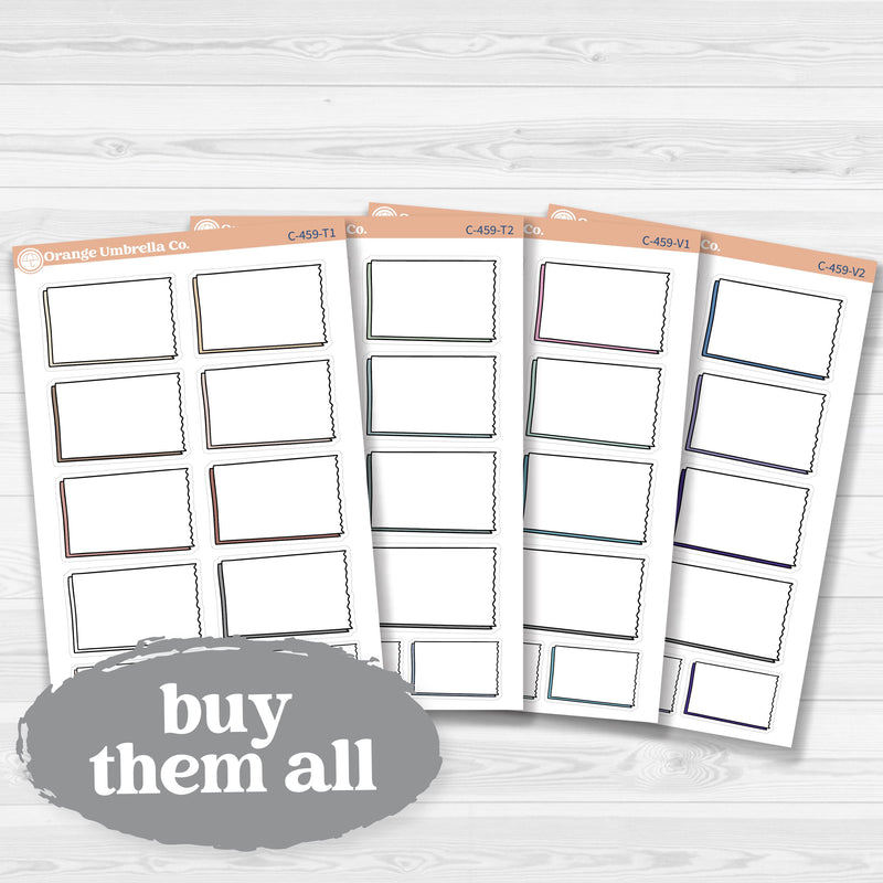 Sticker sheet with large rectangular torn edge notes for planners, Bible journaling, and scrapbooking — white matte.