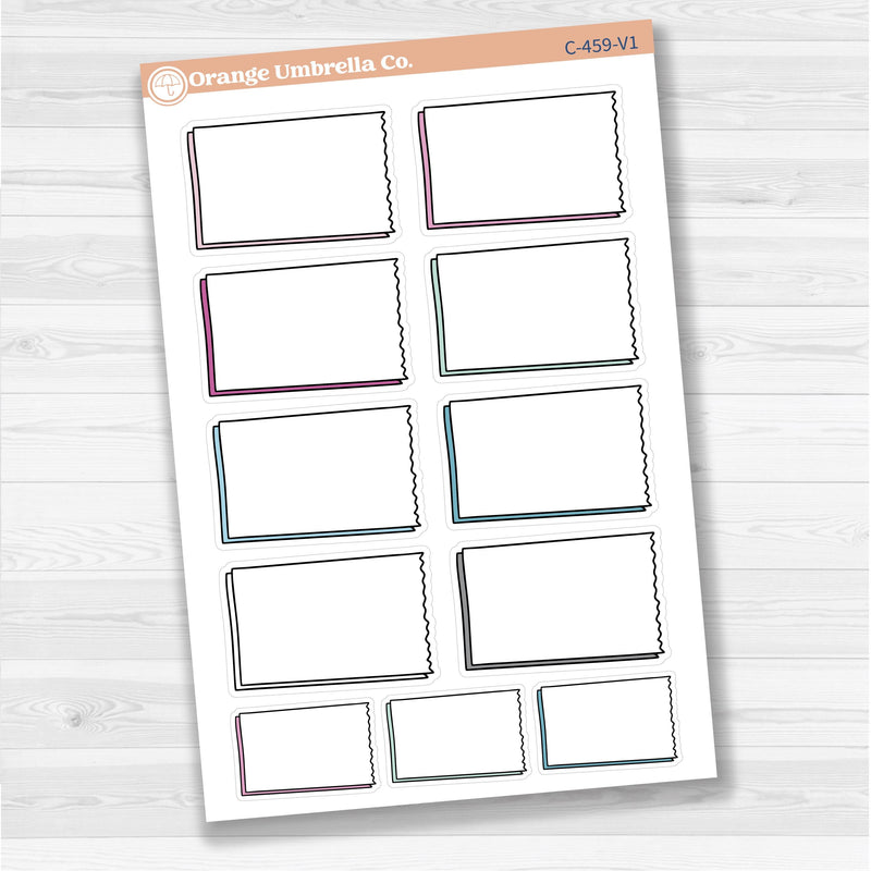 Sticker sheet with large rectangular torn edge notes for planners, Bible journaling, and scrapbooking — white matte.