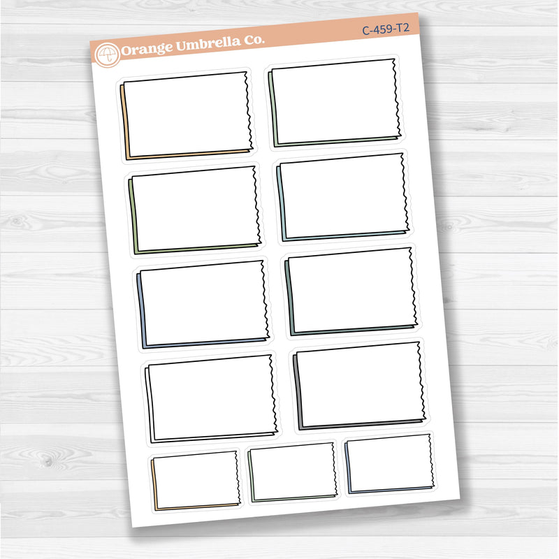 Sticker sheet with large rectangular torn edge notes for planners, Bible journaling, and scrapbooking — white matte.