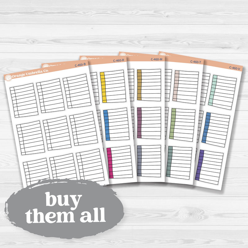 Sticker sheet with large lined journaling note stickers for planners, scrapbooks, and Bible journaling — white matte.