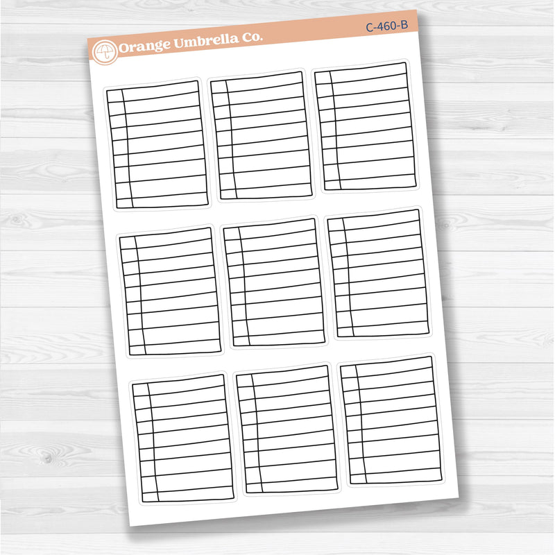 Sticker sheet with large lined journaling note stickers for planners, scrapbooks, and Bible journaling — white matte.