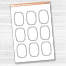 Sticker sheet with large decorative plaque-shaped note stickers for planners, scrapbooking, Bible journaling, and memory keeping — white matte.