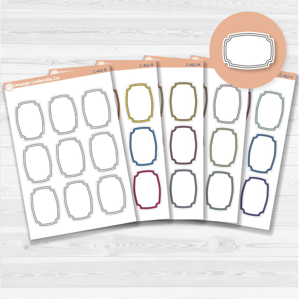 Sticker sheet with large decorative plaque-shaped note stickers for planners, scrapbooking, Bible journaling, and memory keeping — white matte.