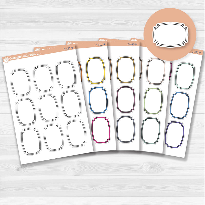 Sticker sheet with large decorative plaque-shaped note stickers for planners, scrapbooking, Bible journaling, and memory keeping — white matte.