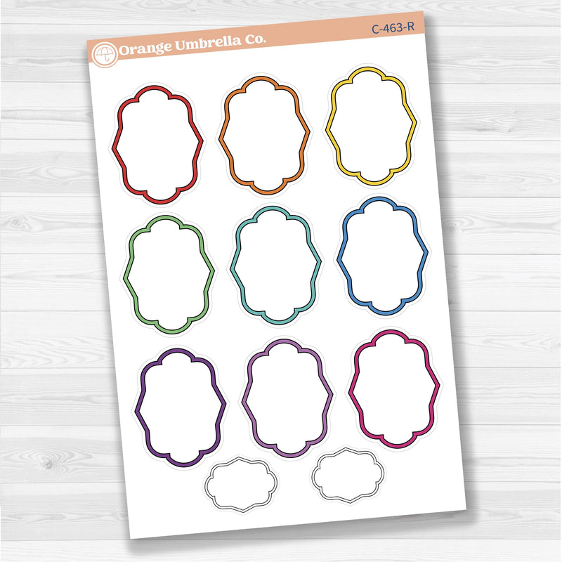 Sticker sheet with large plaque-shaped journaling stickers for planners, scrapbooking, Bible journaling, and creative memory keeping — removable white matte.