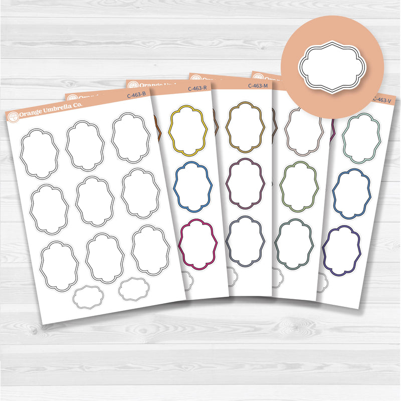 Sticker sheet with large plaque-shaped journaling stickers for planners, scrapbooking, Bible journaling, and creative memory keeping — removable white matte.