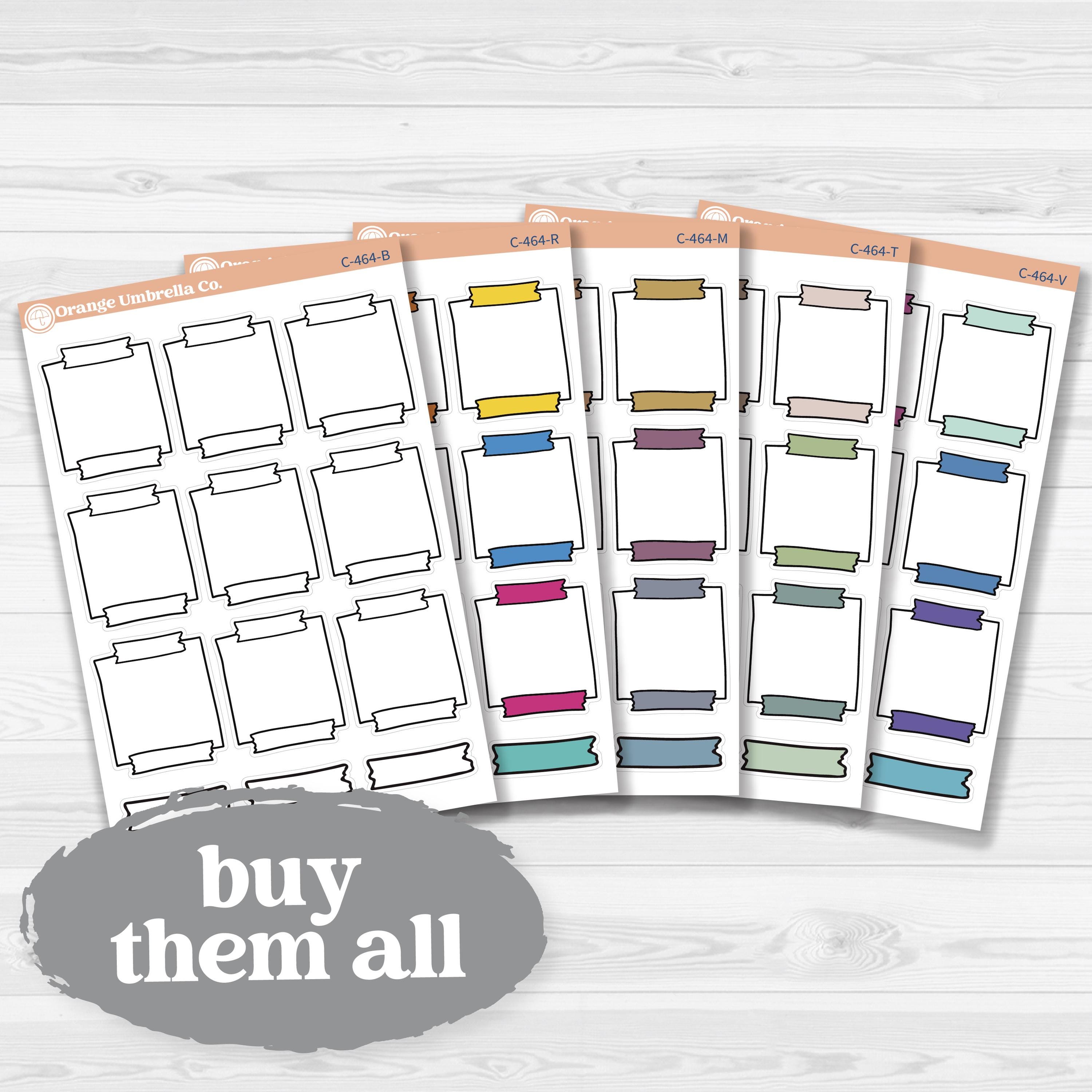 Sticker sheet with large washi tape square notes for planners, scrapbooking, Bible journaling, and creative memory keeping — removable white matte.