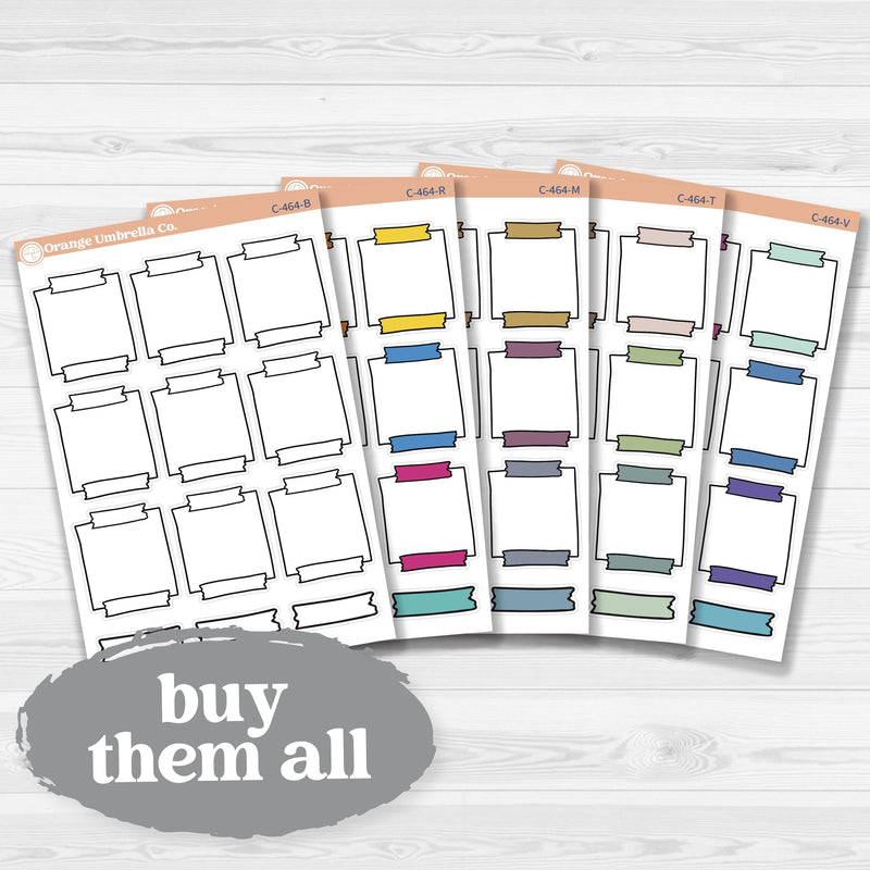 Sticker sheet with large washi tape square notes for planners, scrapbooking, Bible journaling, and creative memory keeping — removable white matte.