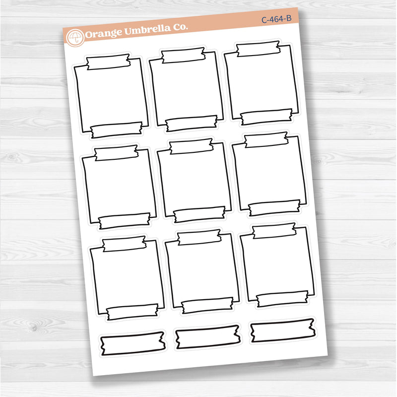 Sticker sheet with large washi tape square notes for planners, scrapbooking, Bible journaling, and creative memory keeping — removable white matte.