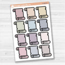 Sticker sheet with large scroll journaling notes for planners, Bible journaling, scrapbooking, and creative memory keeping — white matte.