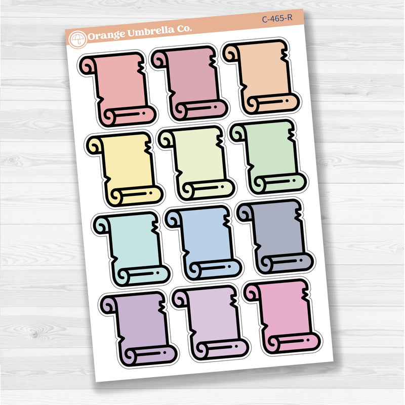 Sticker sheet with large scroll journaling notes for planners, Bible journaling, scrapbooking, and creative memory keeping — white matte.