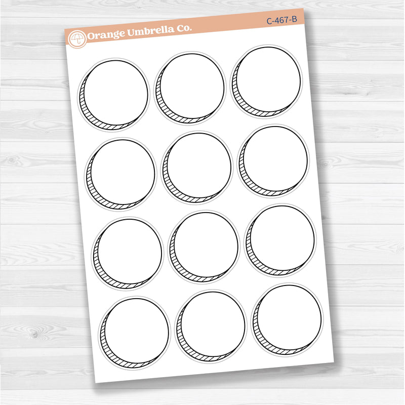 Sticker sheet with large circle doodle journaling notes for planners, scrapbooking, Bible journaling, and memory keeping — white matte.