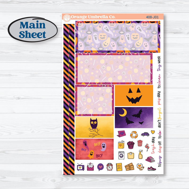 Purple Halloween Kit | Plum Vertical Priorities 7x9 Planner Kit Stickers | Gone Batty | KIT-408-J