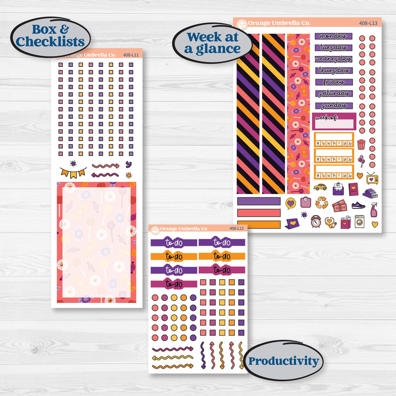 Purple Halloween Kit | A5 Daily Duo Planner Kit Stickers | Gone Batty | KIT-408-L