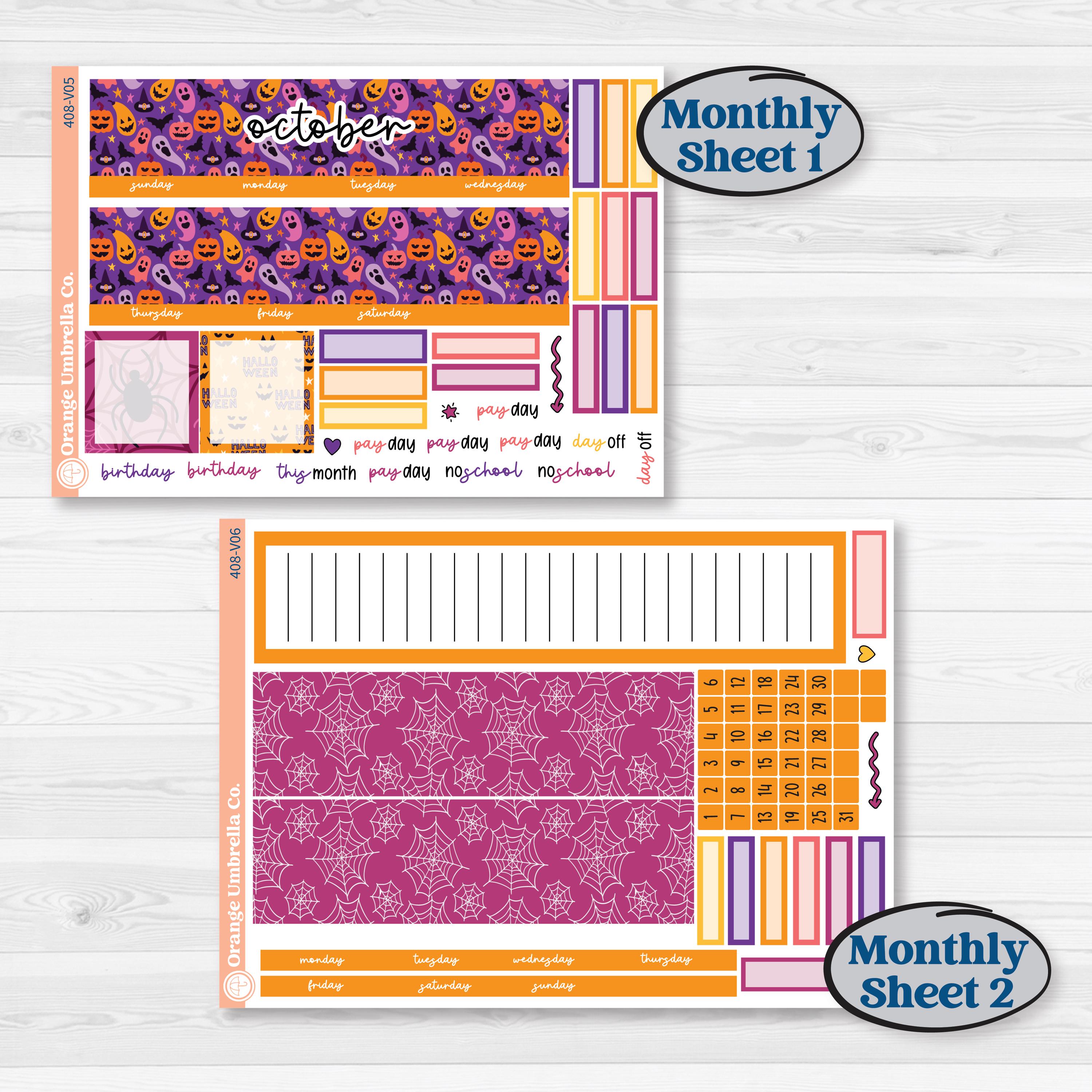 Purple Halloween Kit | A5 Erin Condren Monthly & Dashboard Sticker Kit | 2024-2025 Planners | Gone Batty | KIT-408-V