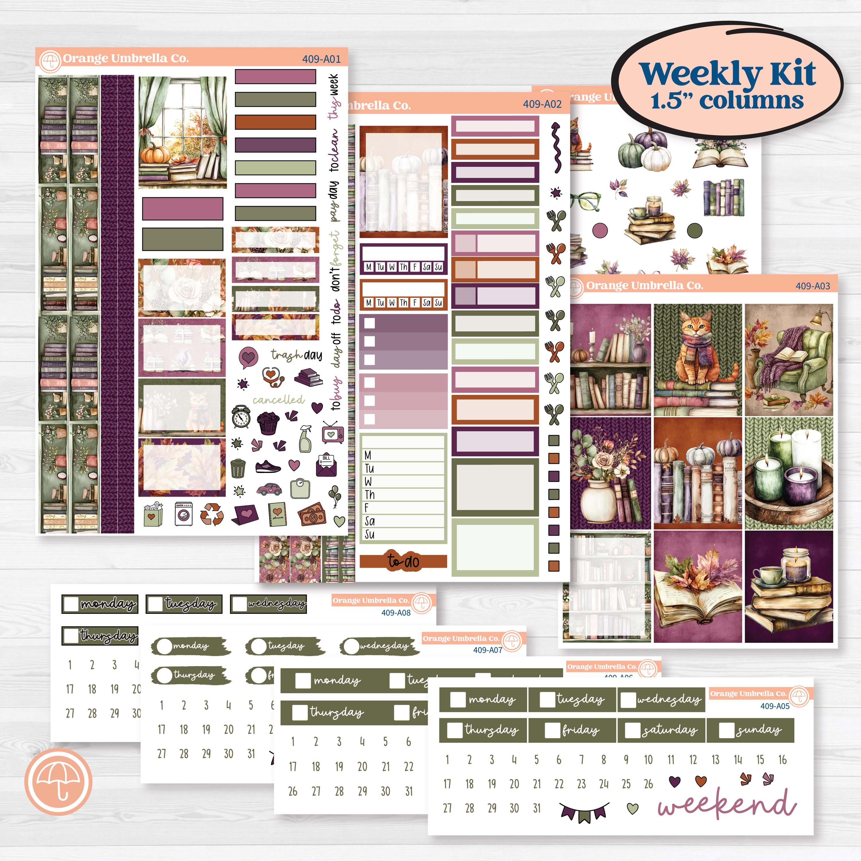 Autumn Reading Kit | Weekly Sticker Kit for Vertical Planners like Erin Condren | Reading Season | KIT-409-A