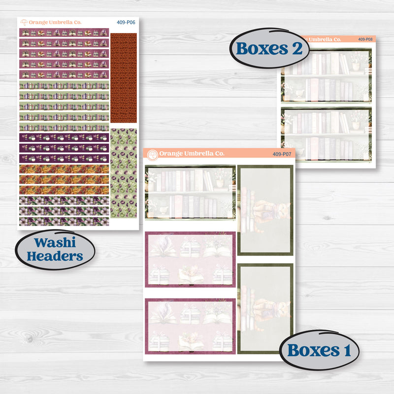 Autumn Reading Kit | 7x9 Plum Daily Planner Kit Stickers | Reading Season | KIT-409-P