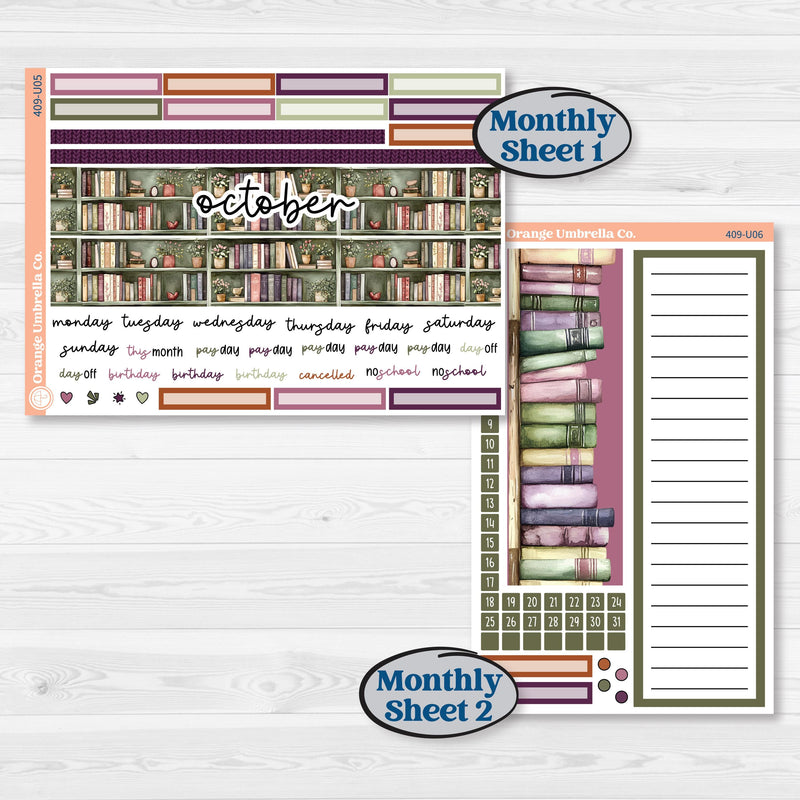 Autumn Reading Kit | 8.5x11 Plum Monthly & Dashboard Planner Kit Stickers | Reading Season | KIT-409-U