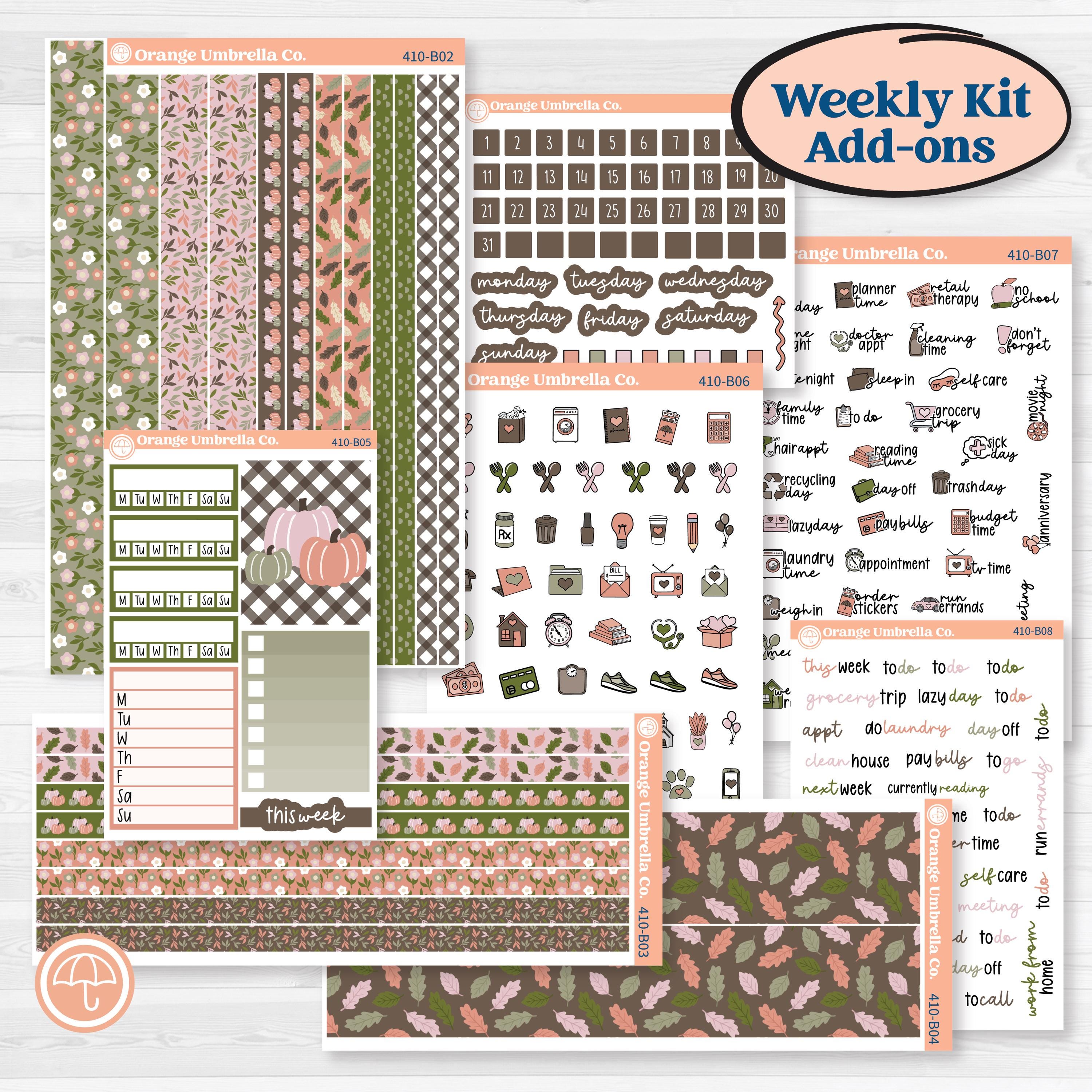 Soft Pumpkin Fall Planner Kit | Blush & Sage Weekly Stickers | Orange ...