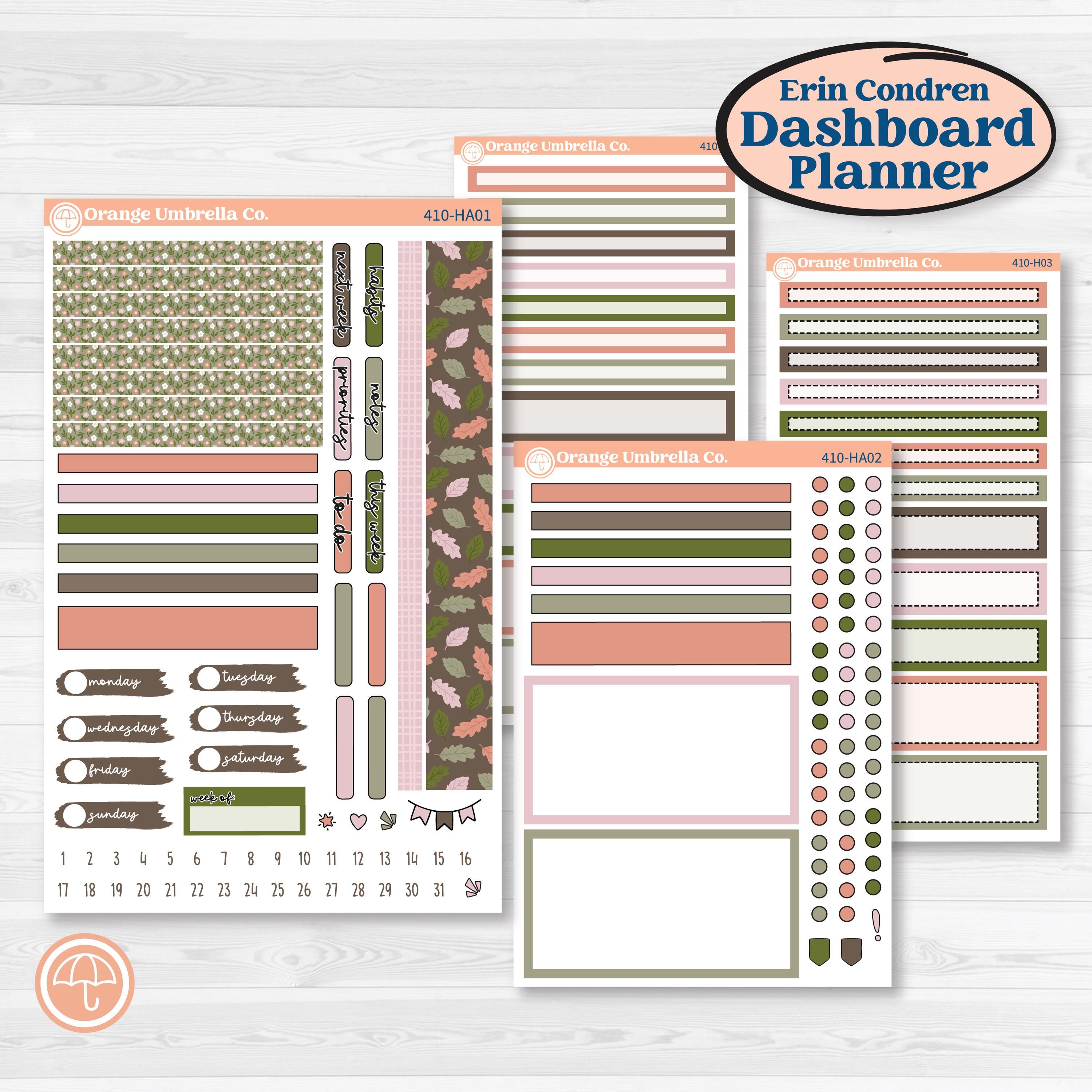 Autumn Floral Kit | Erin Condren Weekly Dashboard Planner Kit Stickers | Pumpkin Petals | KIT-410-HA