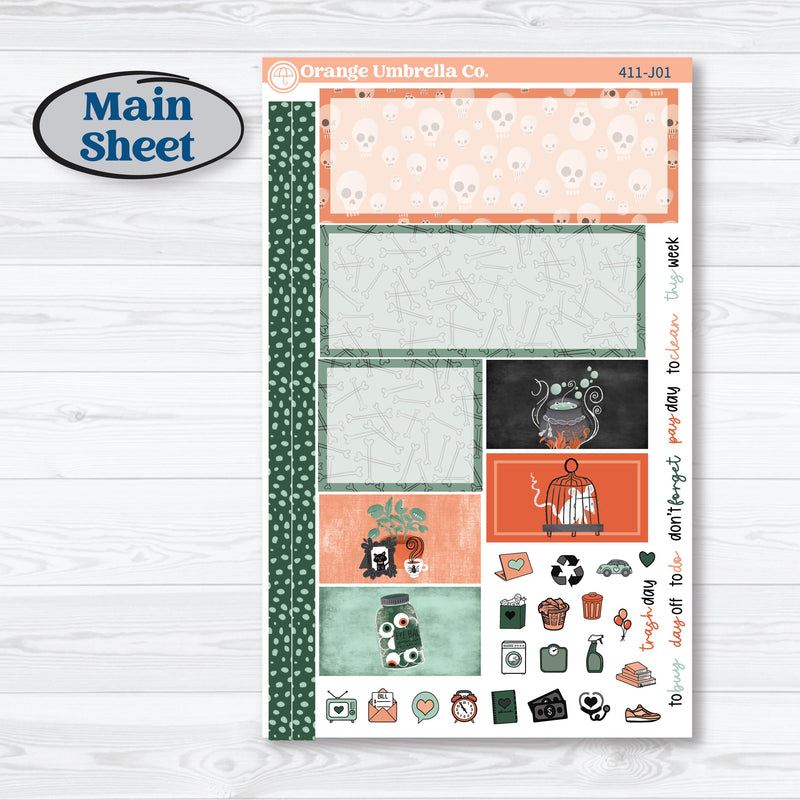 Spooky Halloween Kit | Plum Vertical Priorities 7x9 Planner Kit Stickers | Witch’s Brew | KIT-411-J