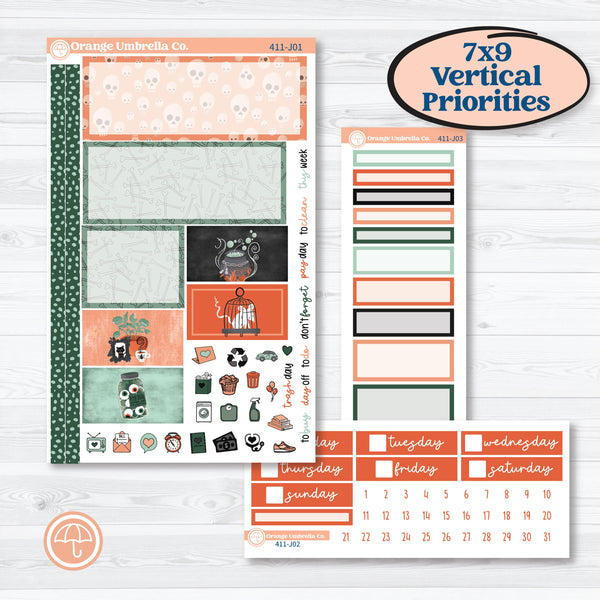 Spooky Halloween Kit | Plum Vertical Priorities 7x9 Planner Kit Stickers | Witch’s Brew | KIT-411-J