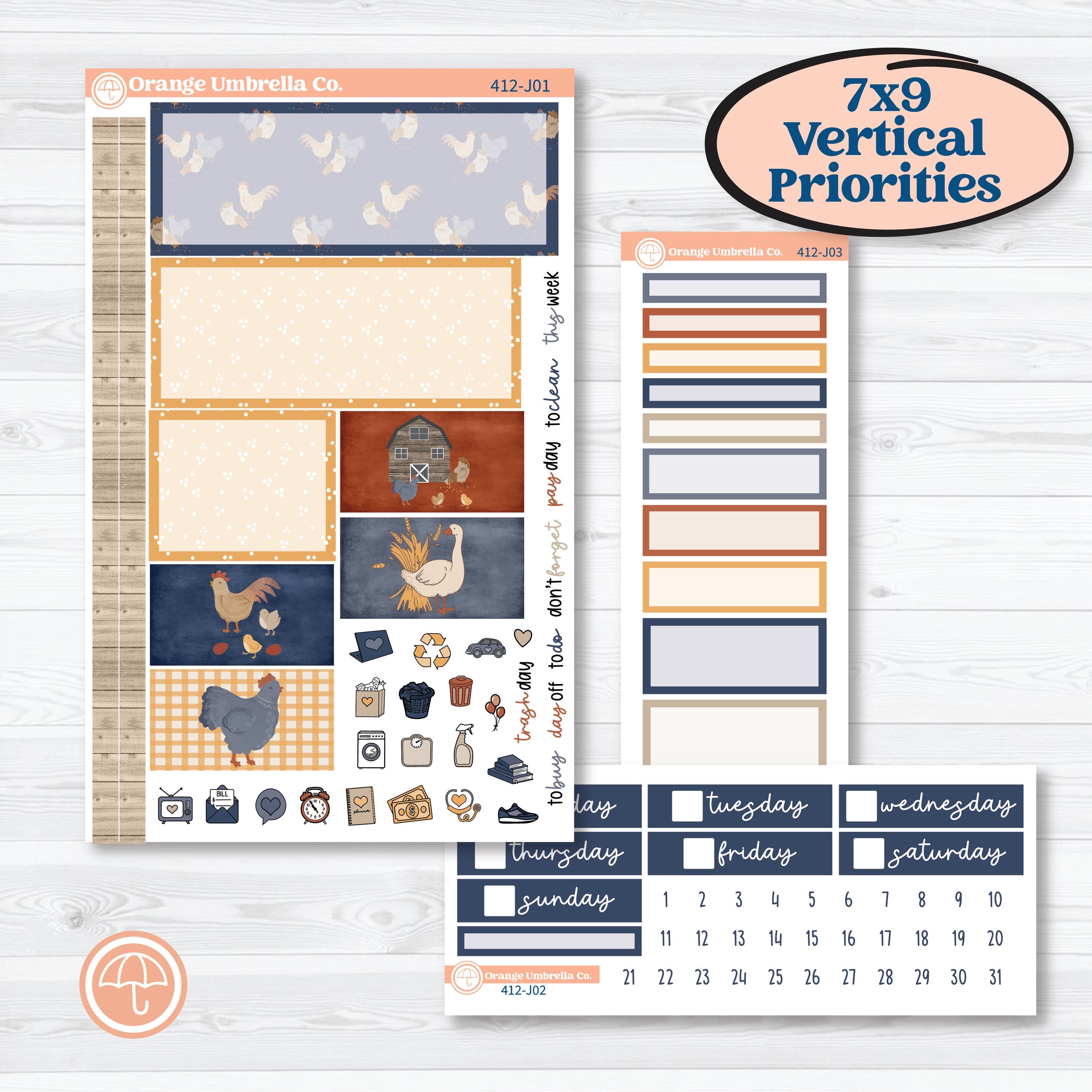 Chicken Planner Kit | Plum Vertical Priorities 7x9 Planner Kit Stickers | What the Flock | KIT-412-J