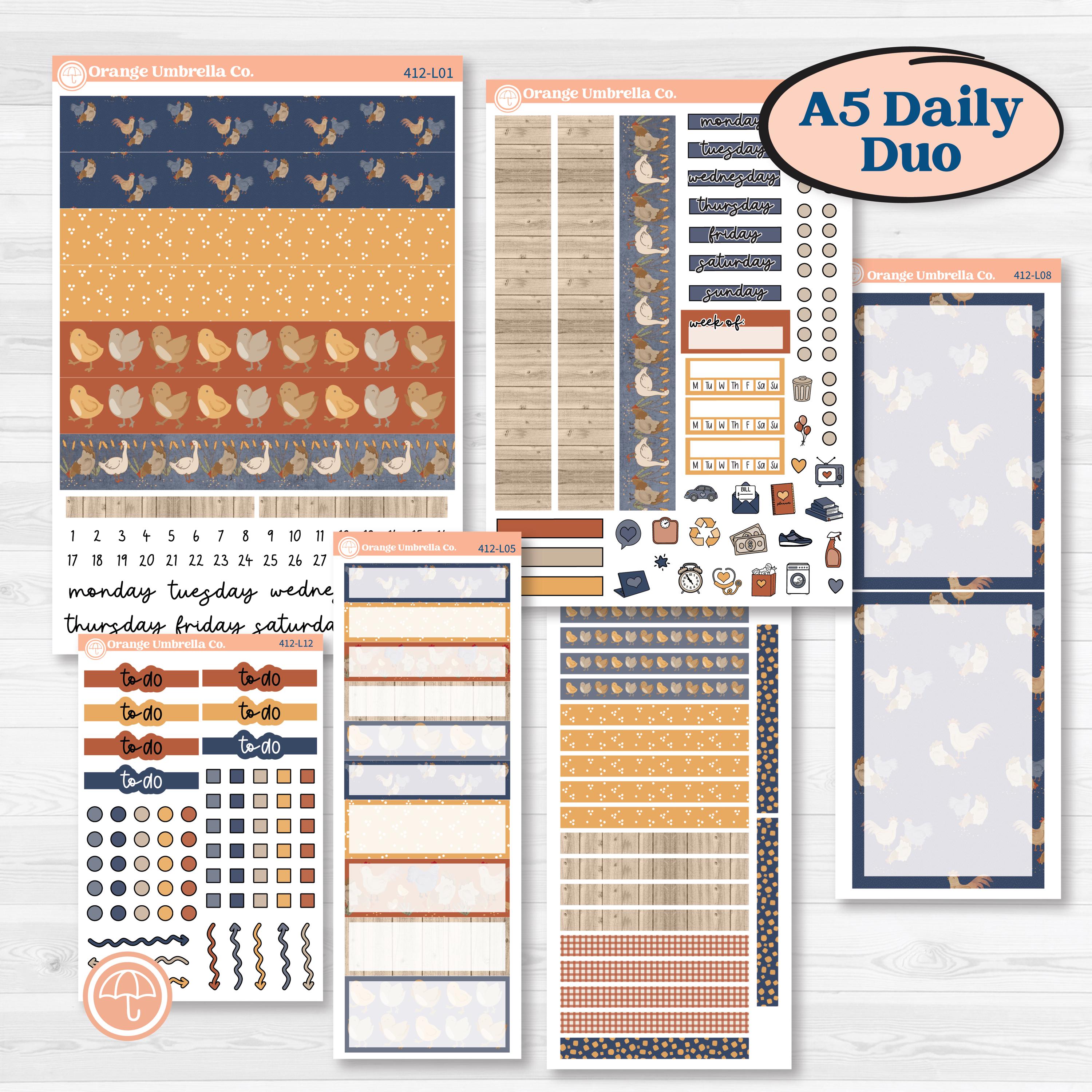 Chicken Planner Kit | A5 Daily Duo Planner Kit Stickers | What the Flock | KIT-412-L