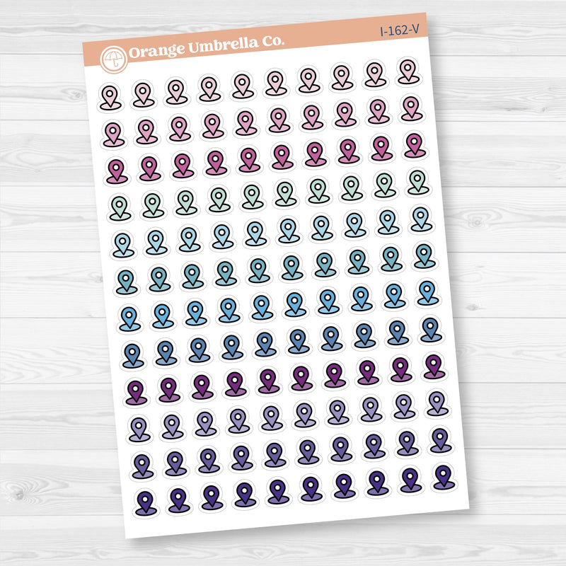 Location marker icon sticker sheet for planners, travel journals, and memory keeping — removable white matte.
