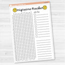 Migraine tracker full page dashboard sticker for planners, available in A5 and 7x9 sizes, removable white matte.