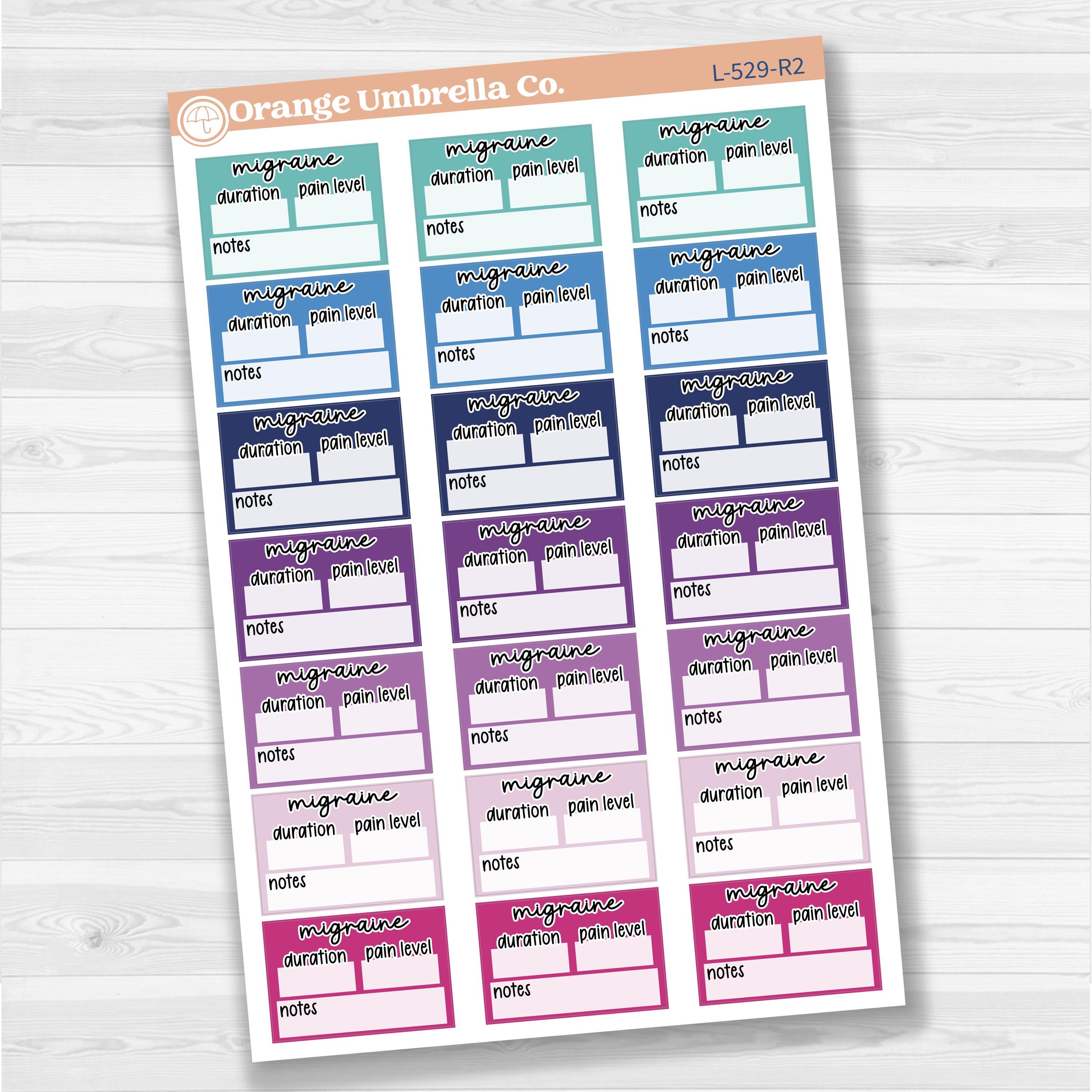 Migraine tracker half box stickers for planners, wellness and health tracking, removable white matte.