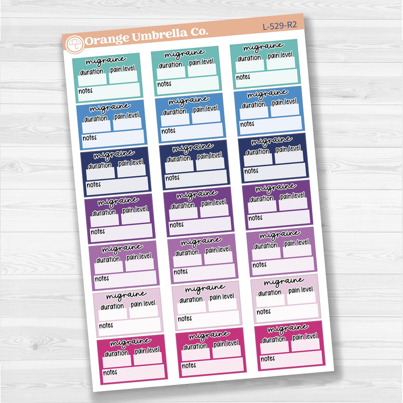 Migraine tracker half box stickers for planners, wellness and health tracking, removable white matte.