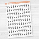 Clear matte ice cream cone planner sticker sheet with 99 small icons for summer, birthdays, and sweet treat spreads.