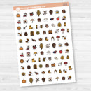 White matte fall and autumn icon sticker sheet with 92 cozy seasonal designs including pumpkins, leaves, and mugs.