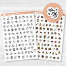 White matte fall and autumn icon sticker sheet with 92 cozy seasonal designs including pumpkins, leaves, and mugs.