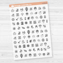 Clear matte fall and autumn icon sticker sheet with 92 cozy seasonal designs including pumpkins, leaves, and mugs.