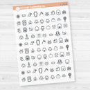 Clear matte Halloween icon sticker sheet with 86 spooky-themed transparent planner icons.