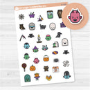 White matte Halloween deco sticker sheet with 35 cute spooky-themed planner decorations